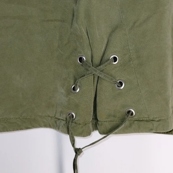 Zara Lace Up Corset V Neck Crop Top Olive Green Medium - Picture 3 of 4